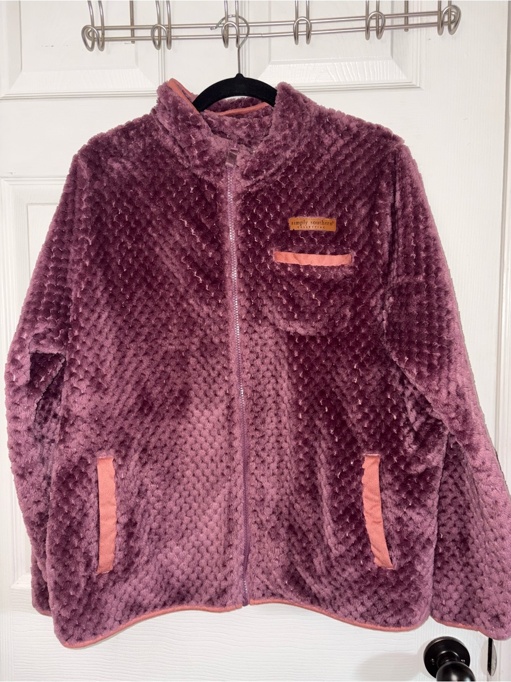 Simply Southern Plush Zip-Up Jacket in Mauve with Peach Trim